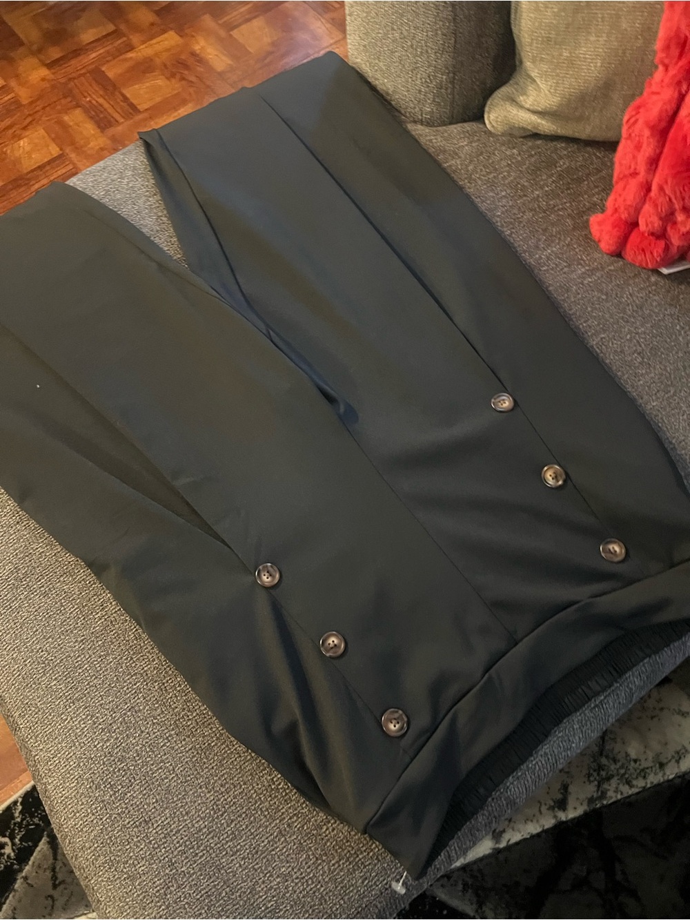 Wide Leg Button-Detail Pants in Black